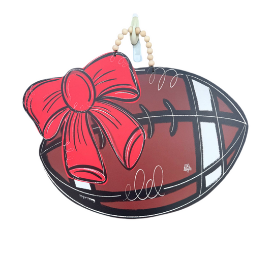 Football Door Hanger with Red Bow by DK designs