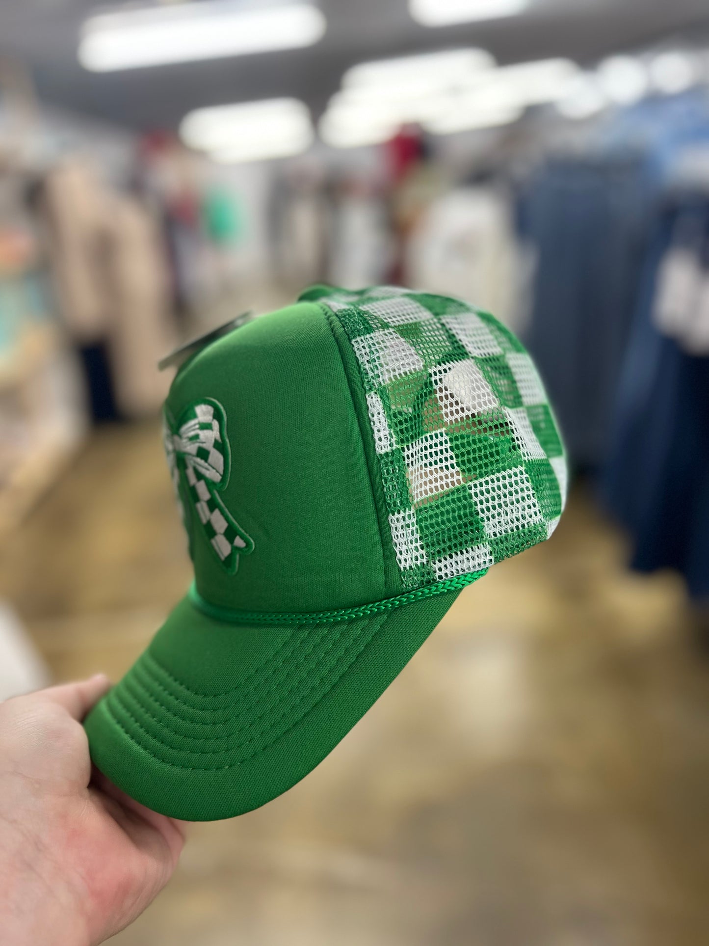 Green Checkered Bow Trucker Hat