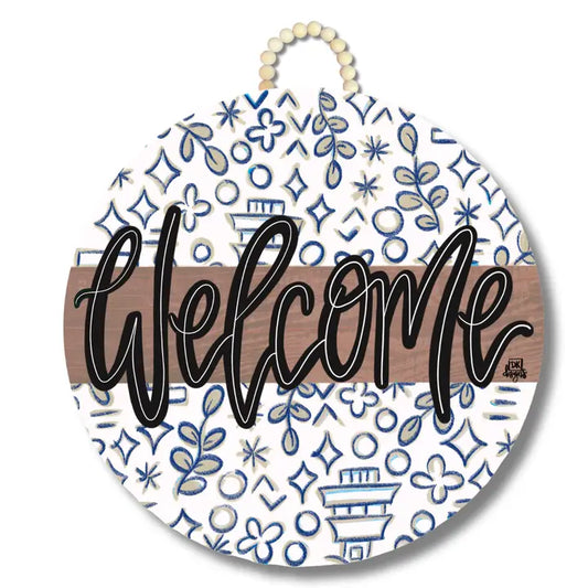 DK Designs White w/ Brown Door-hanger