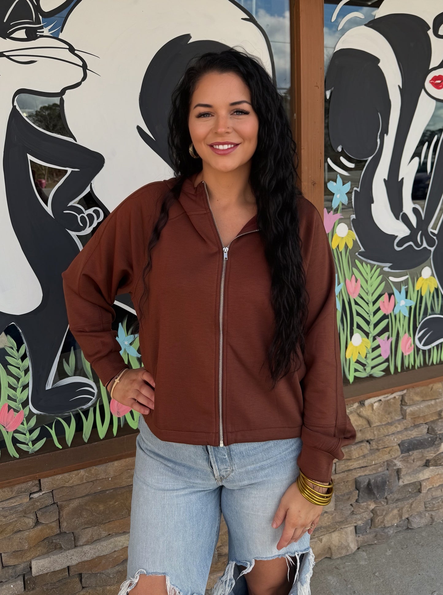 Brown Scuba Full Zip Hoodie Jacket