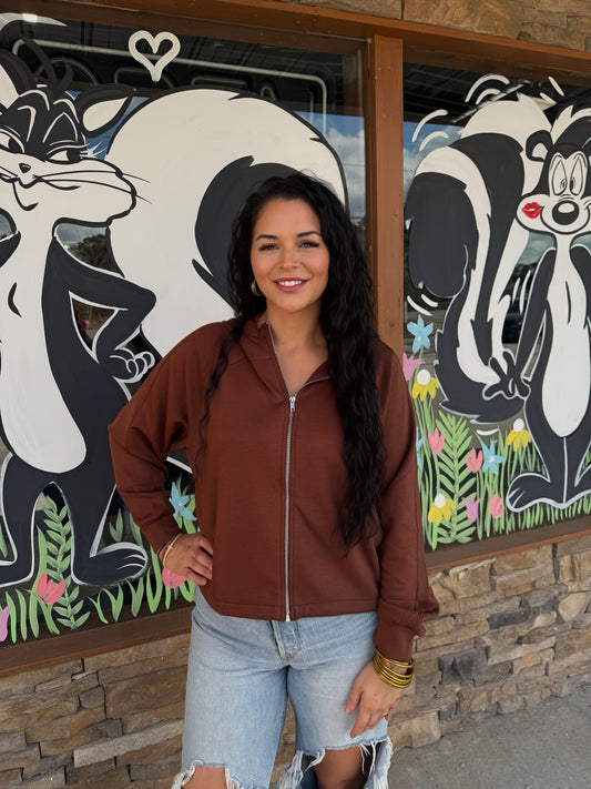 Brown Scuba Full Zip Hoodie Jacket