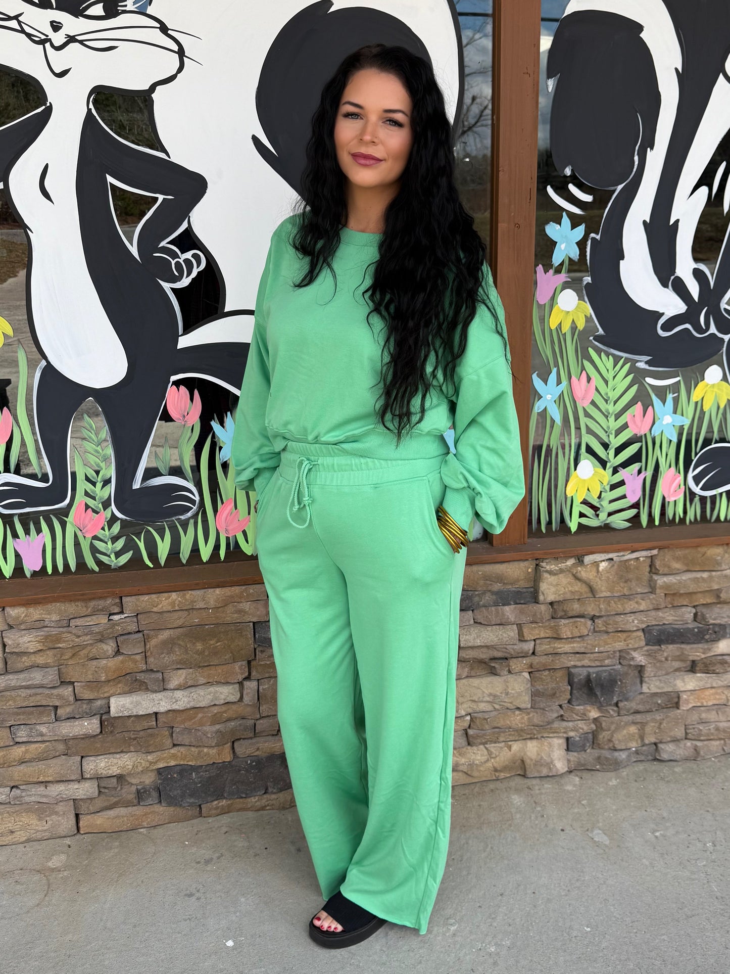 Crop top crew neck set