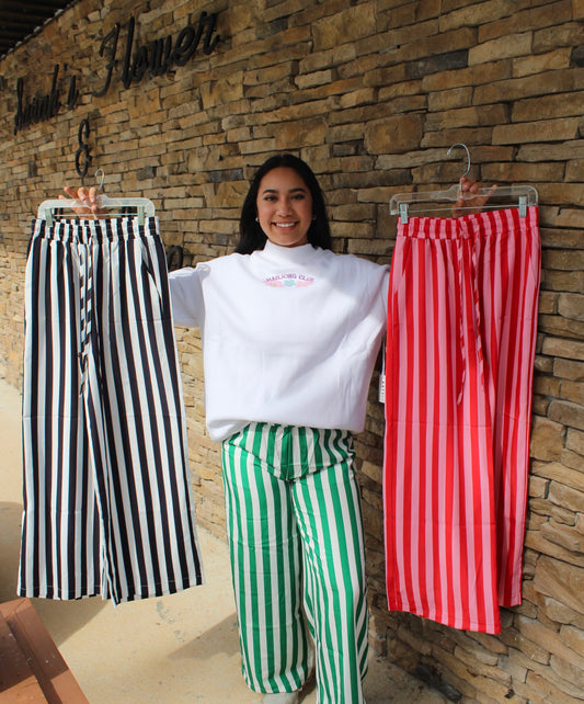 Red & Pink Stripped Wide Leg Pants