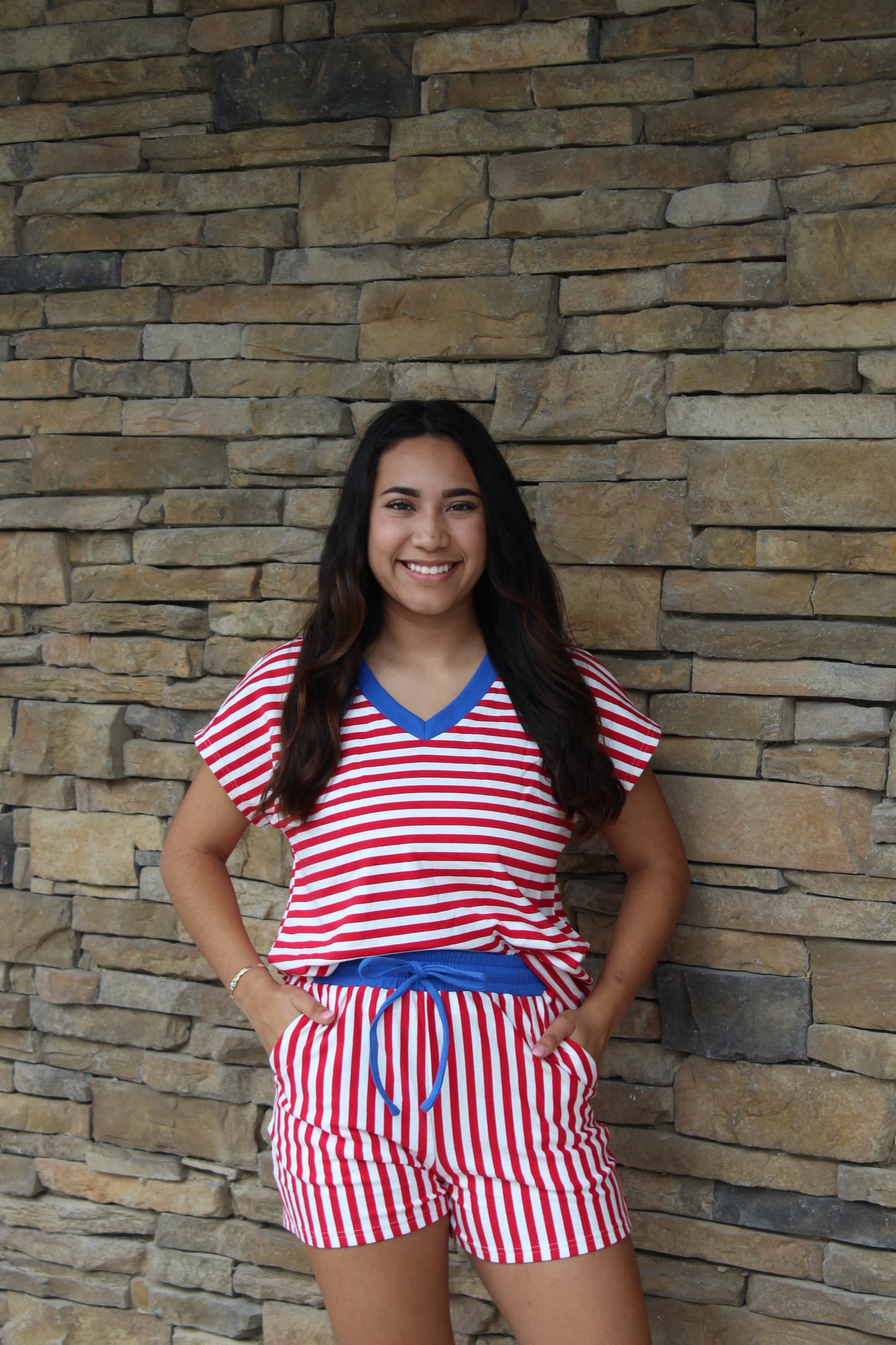 Stripped V-Neck USA Set