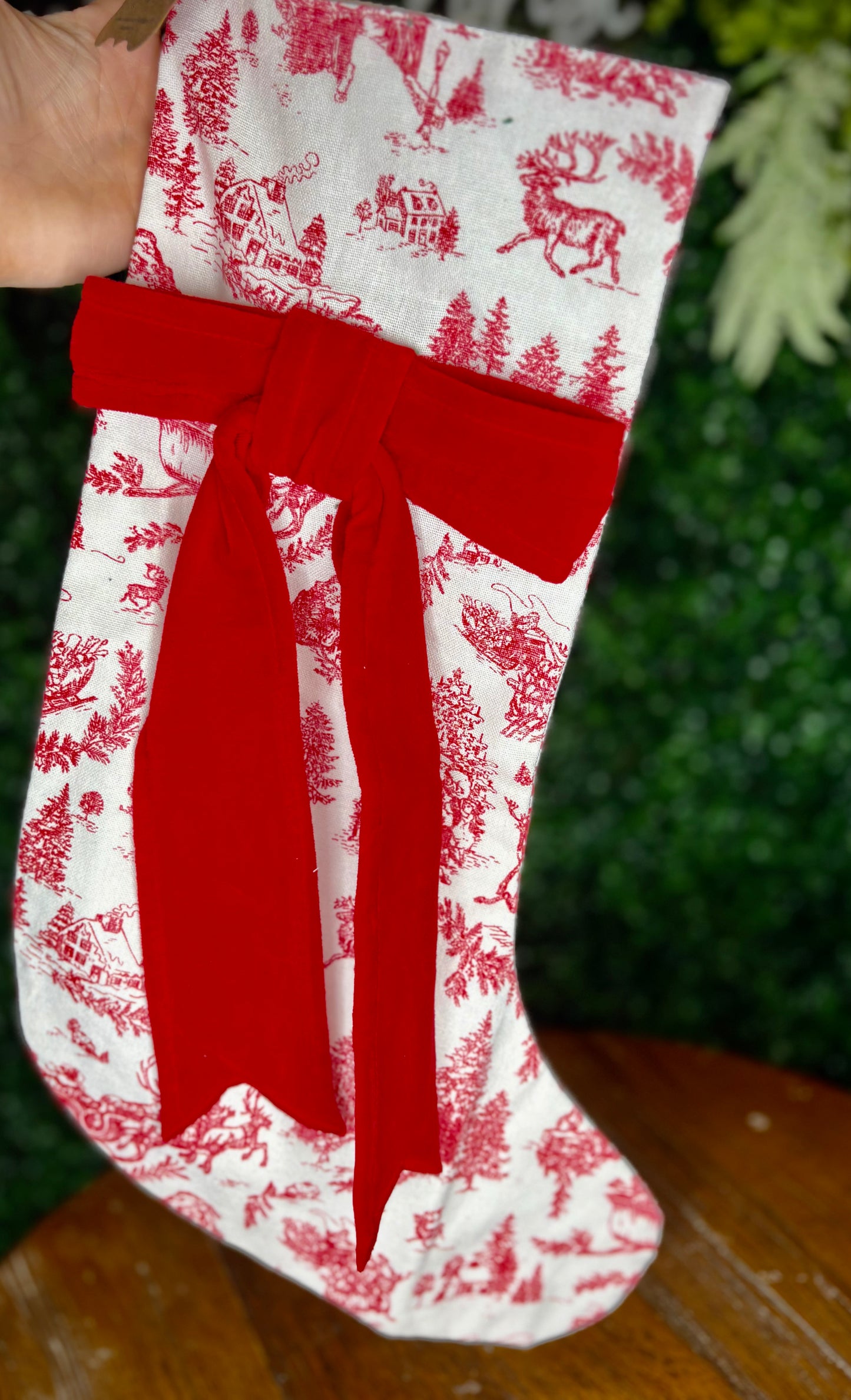 Red Cuff Toile Stocking