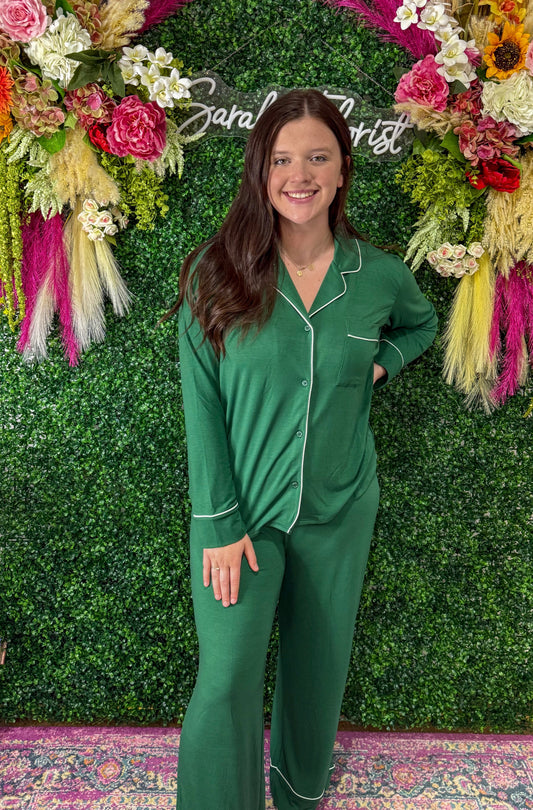 Dark Green Cotton Long Sleeve PJ Set