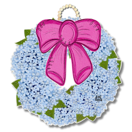 DK Designs Hydrangea w/ Pink Bow Door-hanger