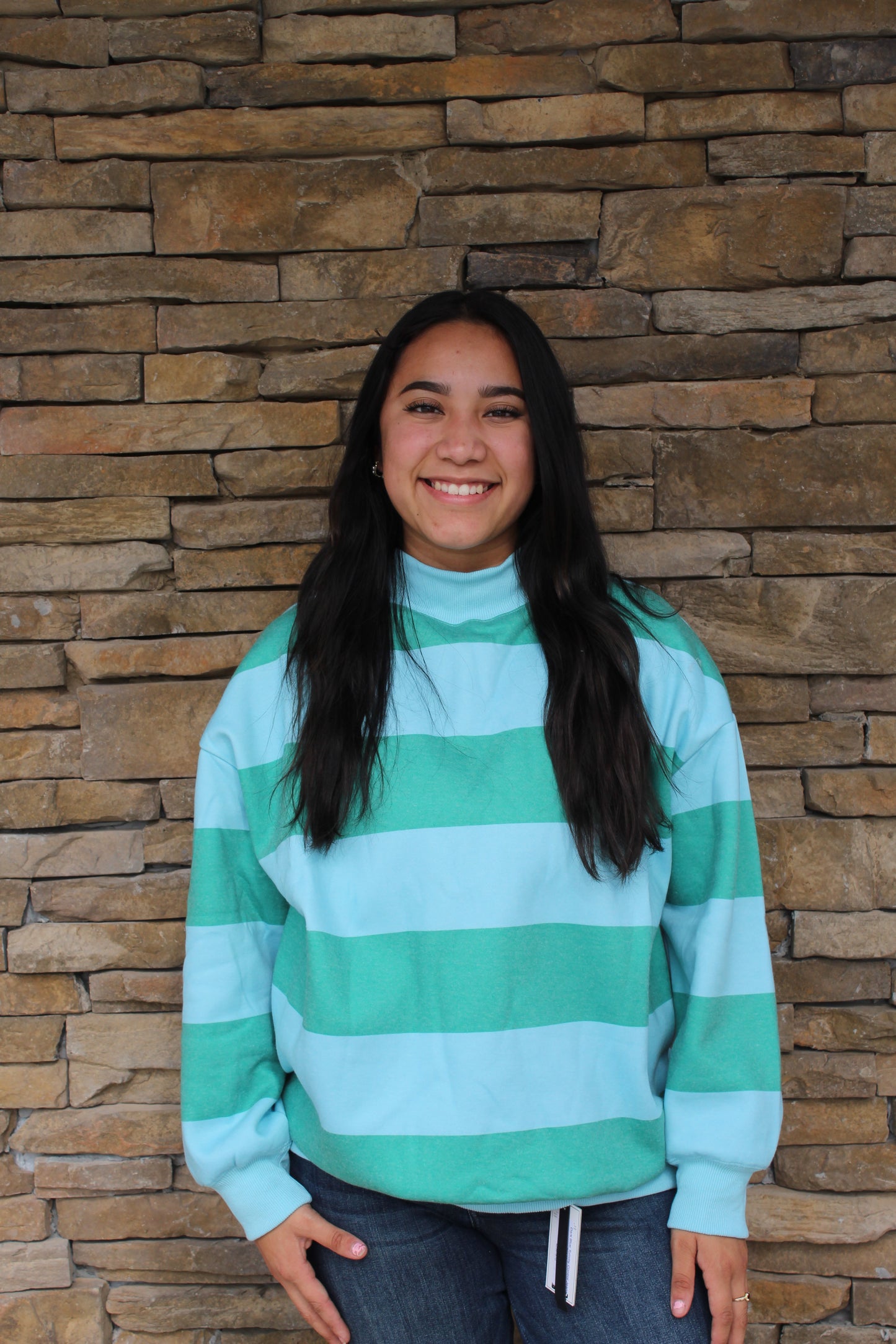 Aqua & Green Striped Mockneck