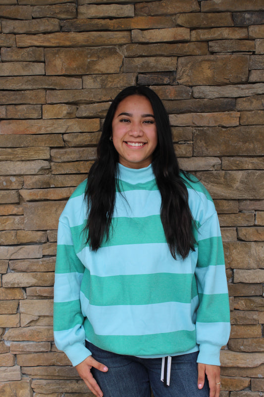 Aqua & Green Striped Mockneck
