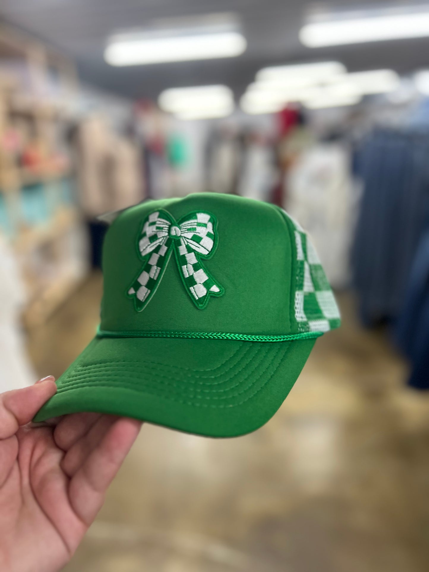 Green Checkered Bow Trucker Hat
