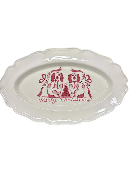 Stoneware Platter Merry Christmas w Dogs
