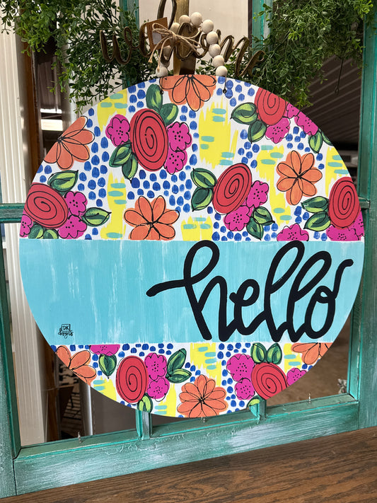 DK Designs Hello Floral Door Hanger