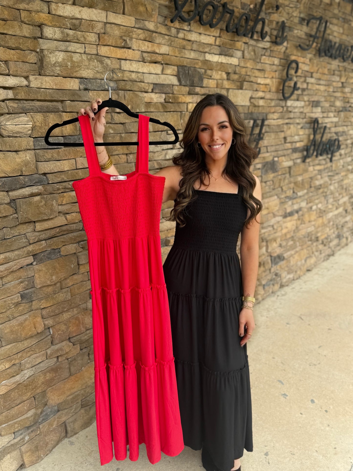 Smock Tiered Maxi Black Dress