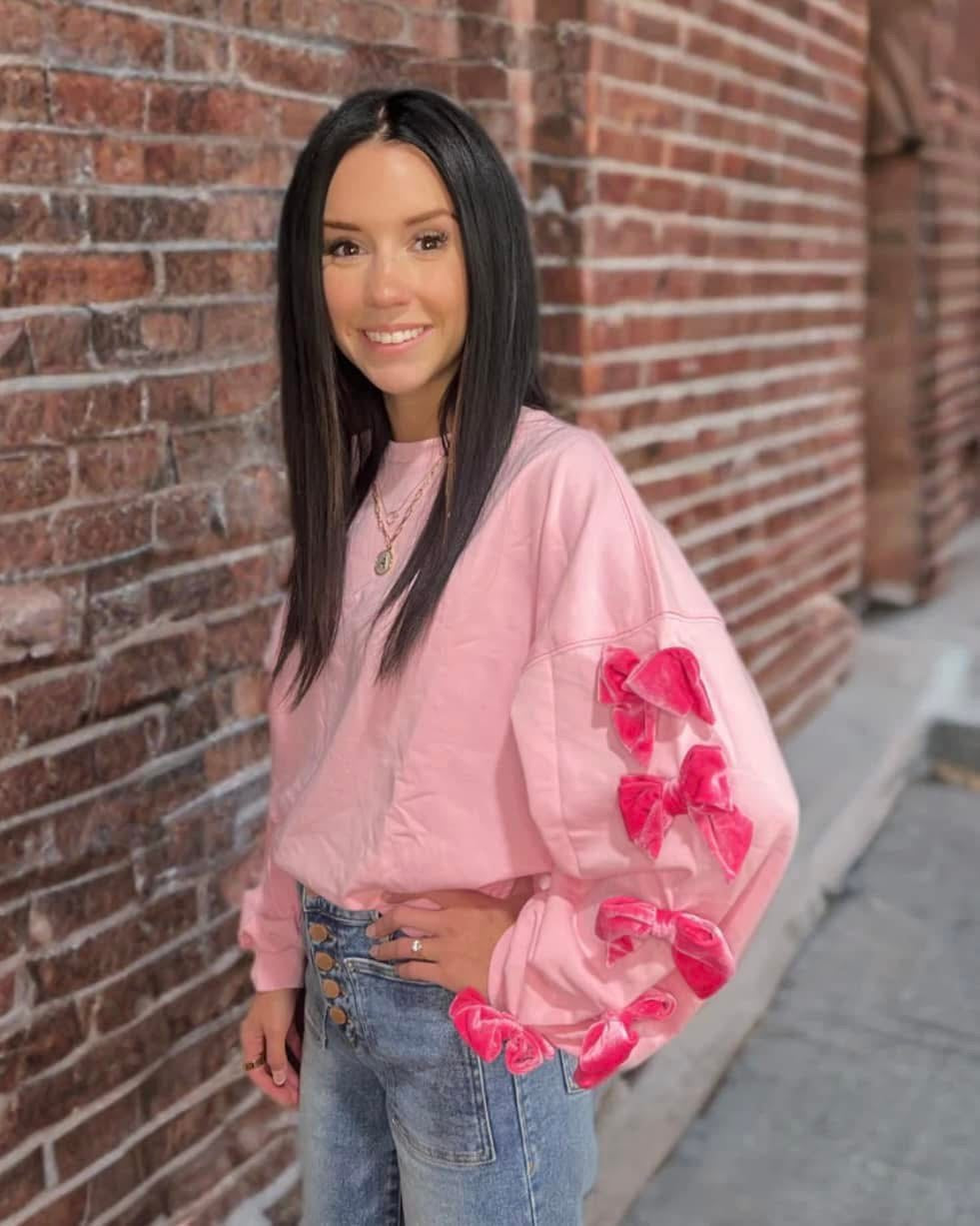 Velvet Bow Pink Sweater