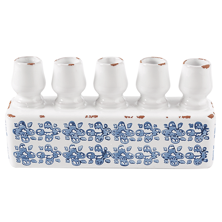 Blue and white stamped candle holder