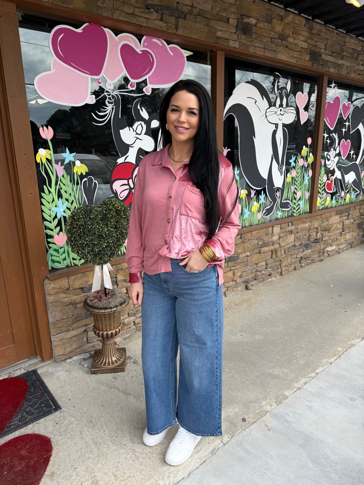 Contrast Satin Button Up