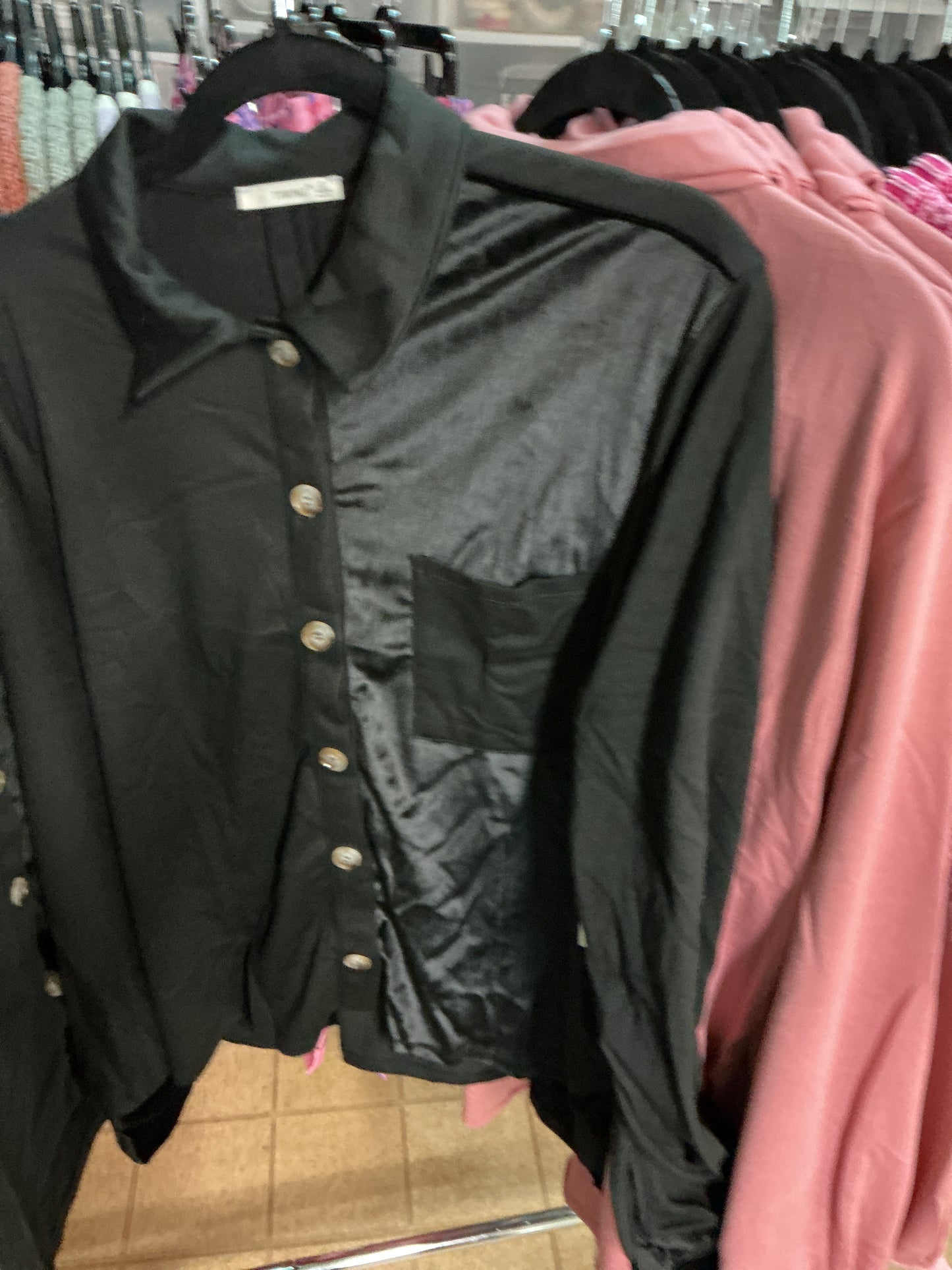 Contrast Satin Button Up