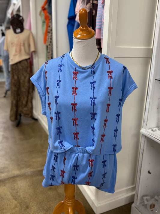 Bow Sequins Terry Shorts
