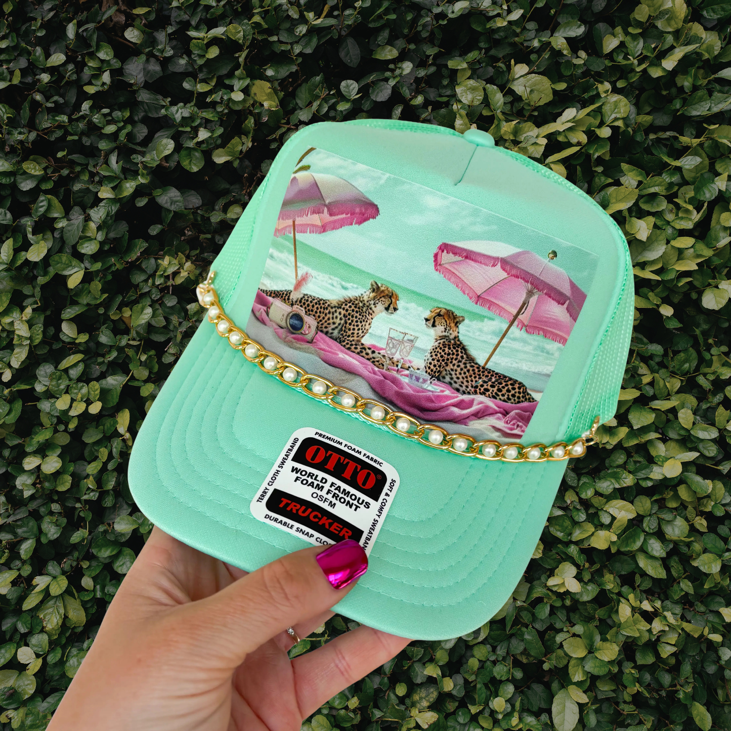 Boujee beach day trucker hat with chain