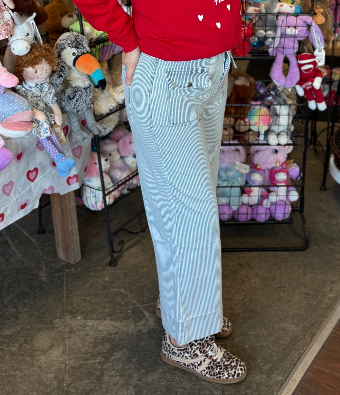 Striped wide leg jeans