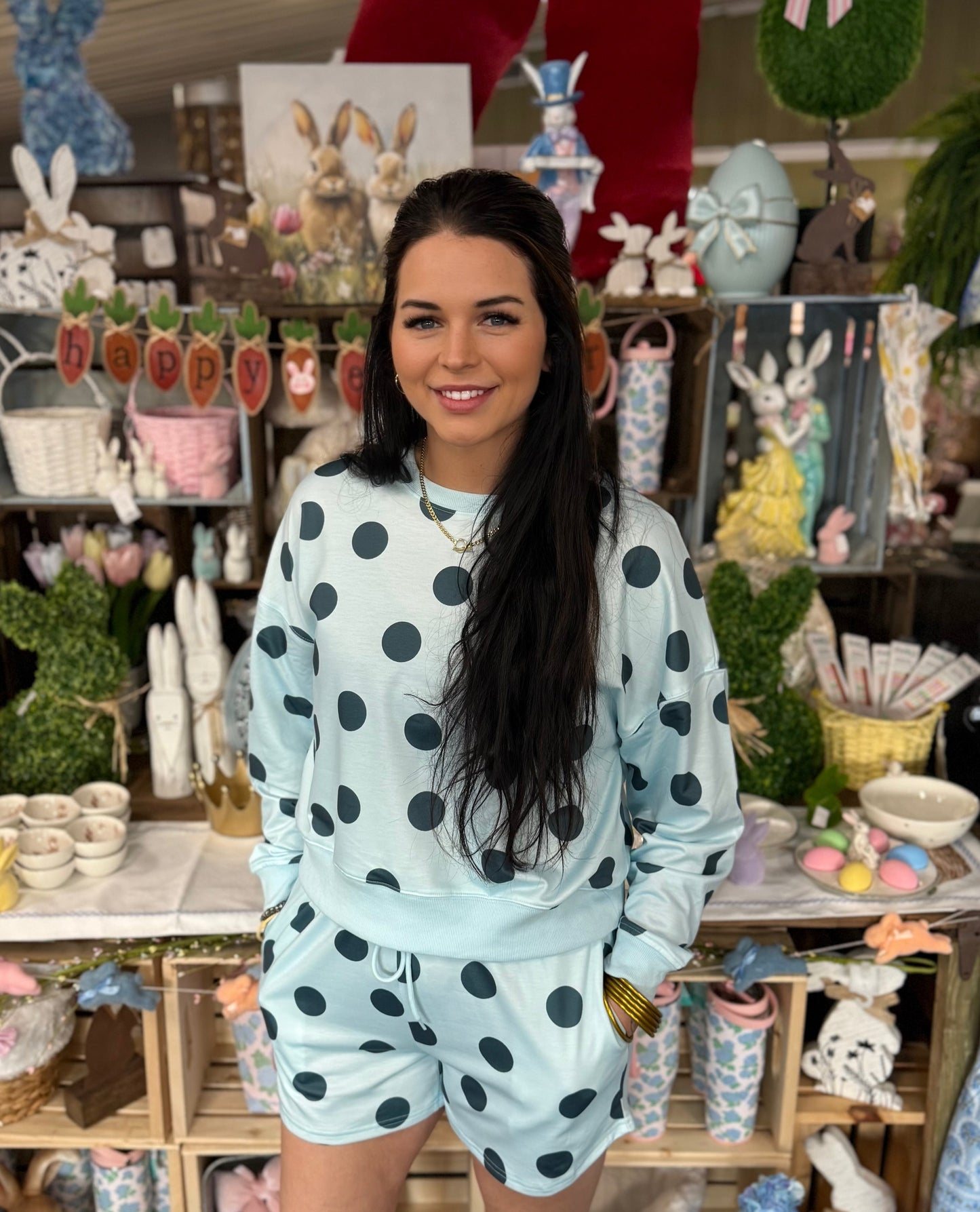 Polka Dot Print Pullover Drawstring short set