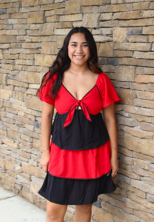 Red & Black Tiered Dress