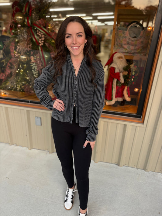 Two Tones Zip Up Sweater