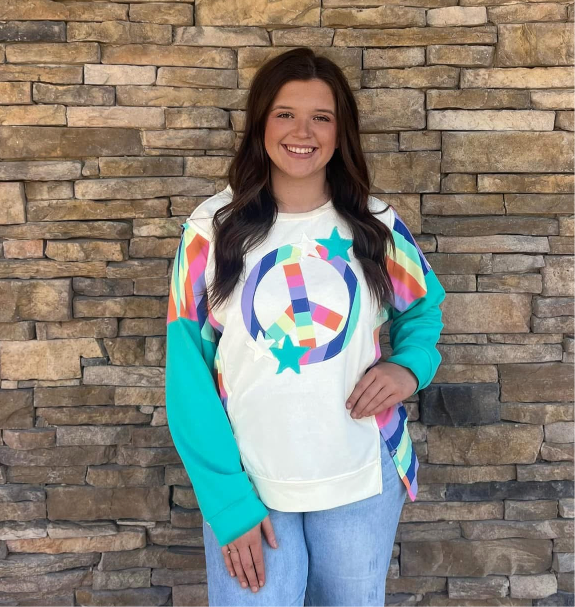 Striped peace sign sweatshirt
