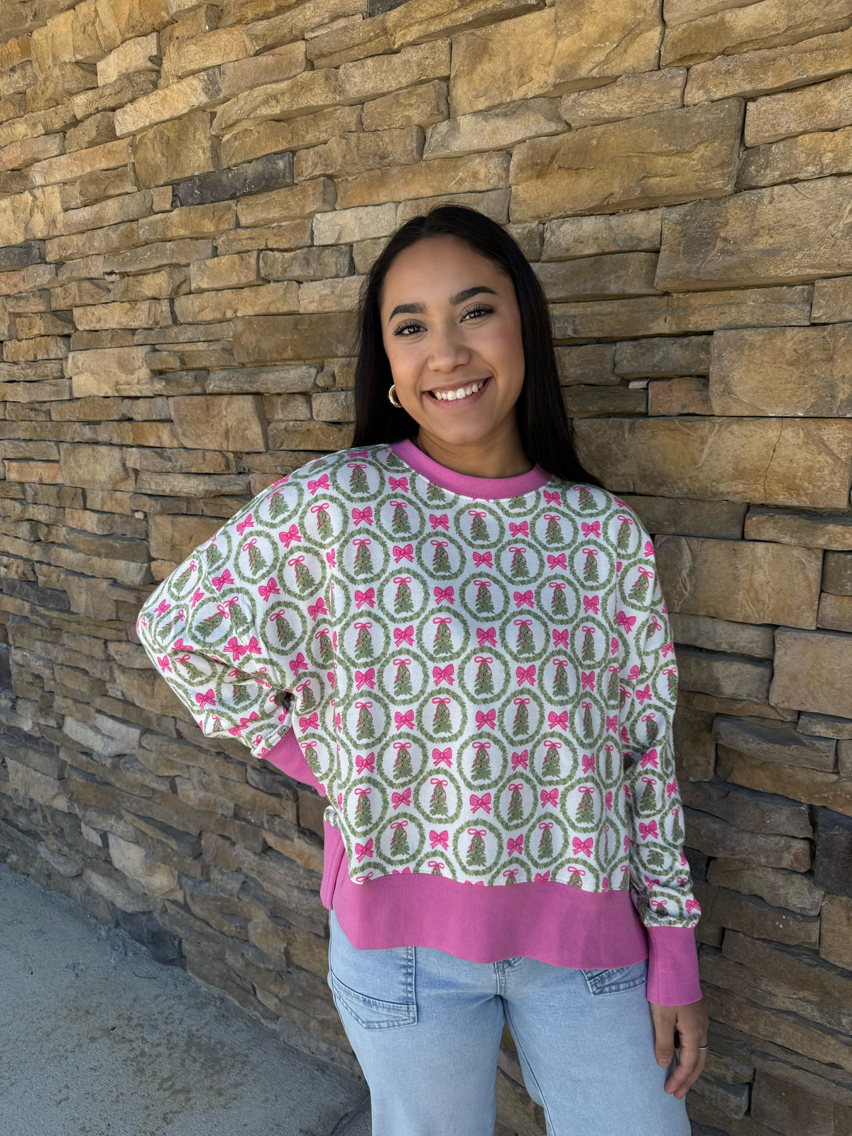 Pretty Pink Bow Tree Sweater