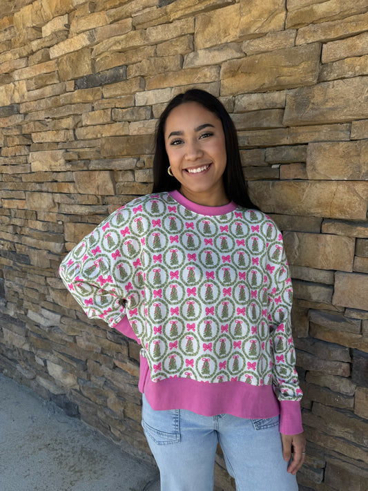 Pretty Pink Bow Tree Sweater