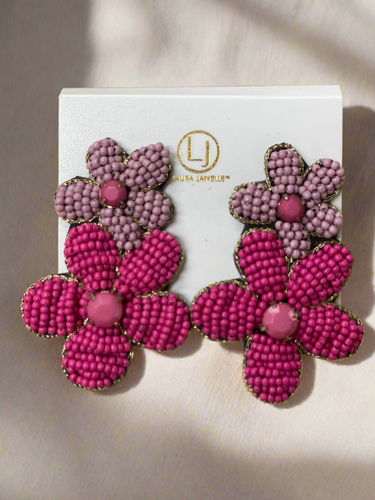 Pink/Purple Beaded Earrings