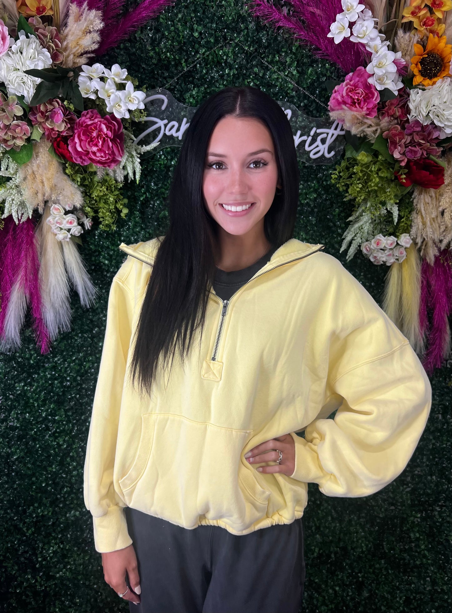Butter yellow half zip hoodie