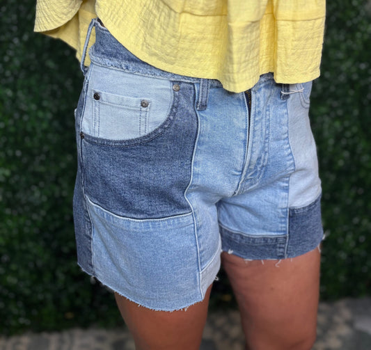 Patchwork Denim Shorts