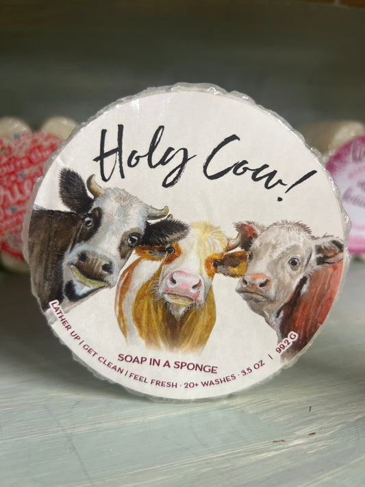 Holy cow soap in a sponge