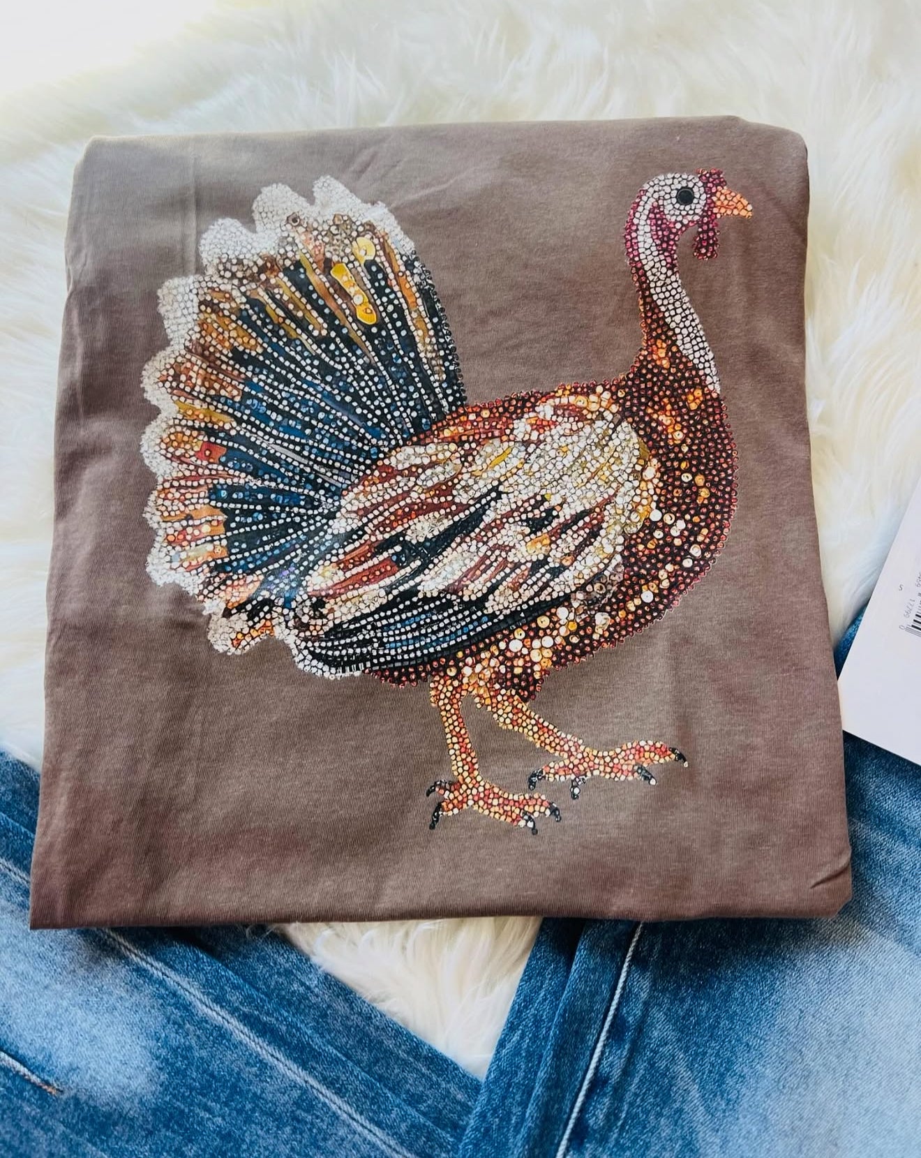 Faux Rhinestone turkey graphic tee