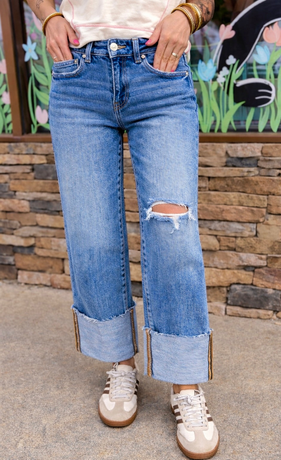 Risen High Rise Ankle Cuffed Jeans