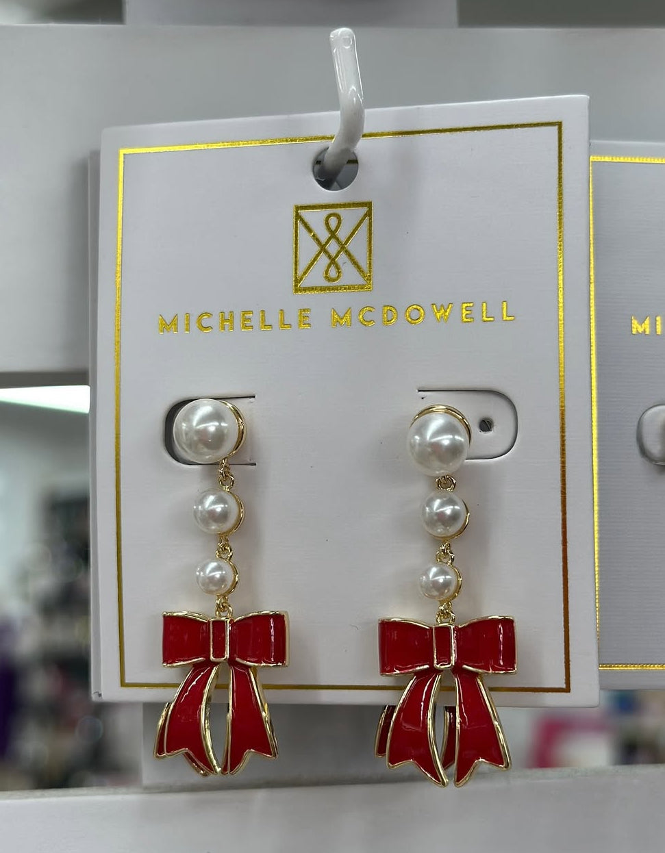 Red bow pearl earrings