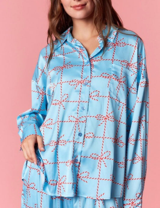 Satin Christmas Bow Pajamas set