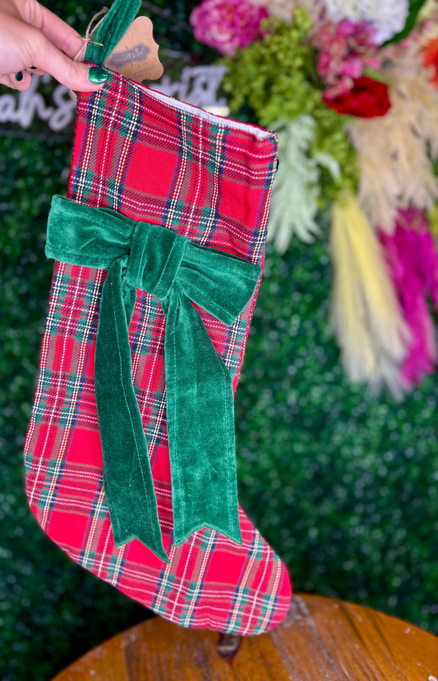 Green Cuff Toile Stocking