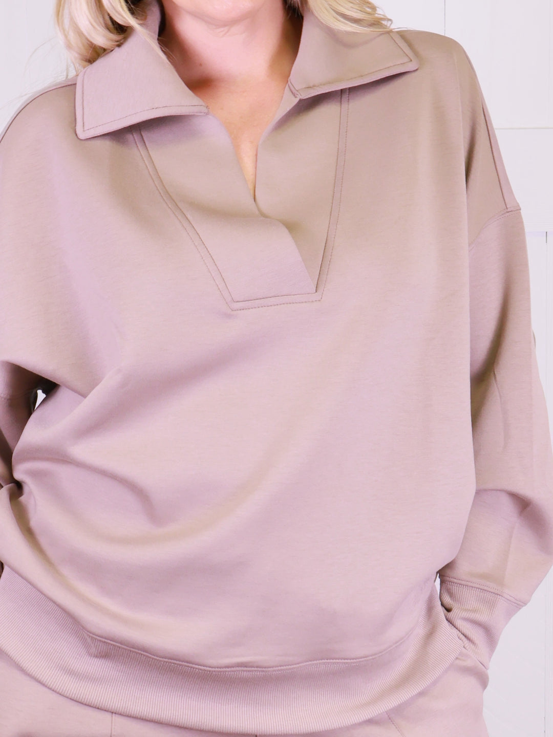 Ash Mocha Scuba collared pullover and pants set