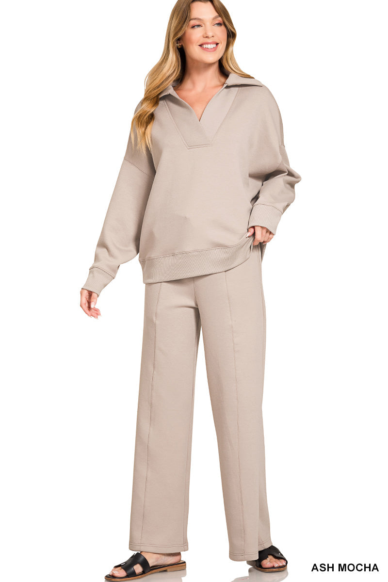 Ash Mocha Scuba collared pullover and pants set