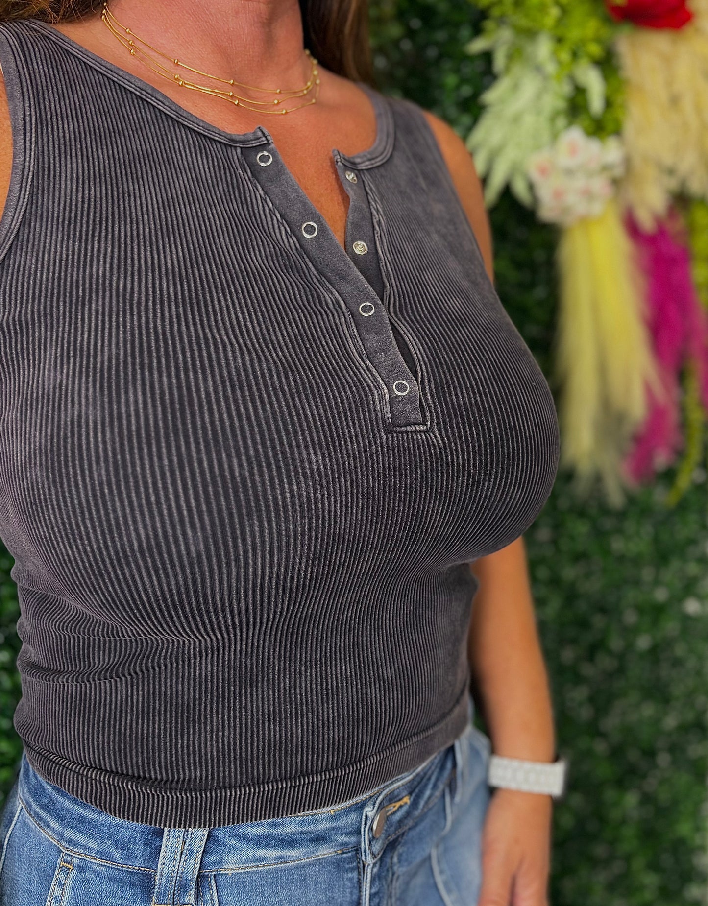 The Ash Black Ribbed Tank