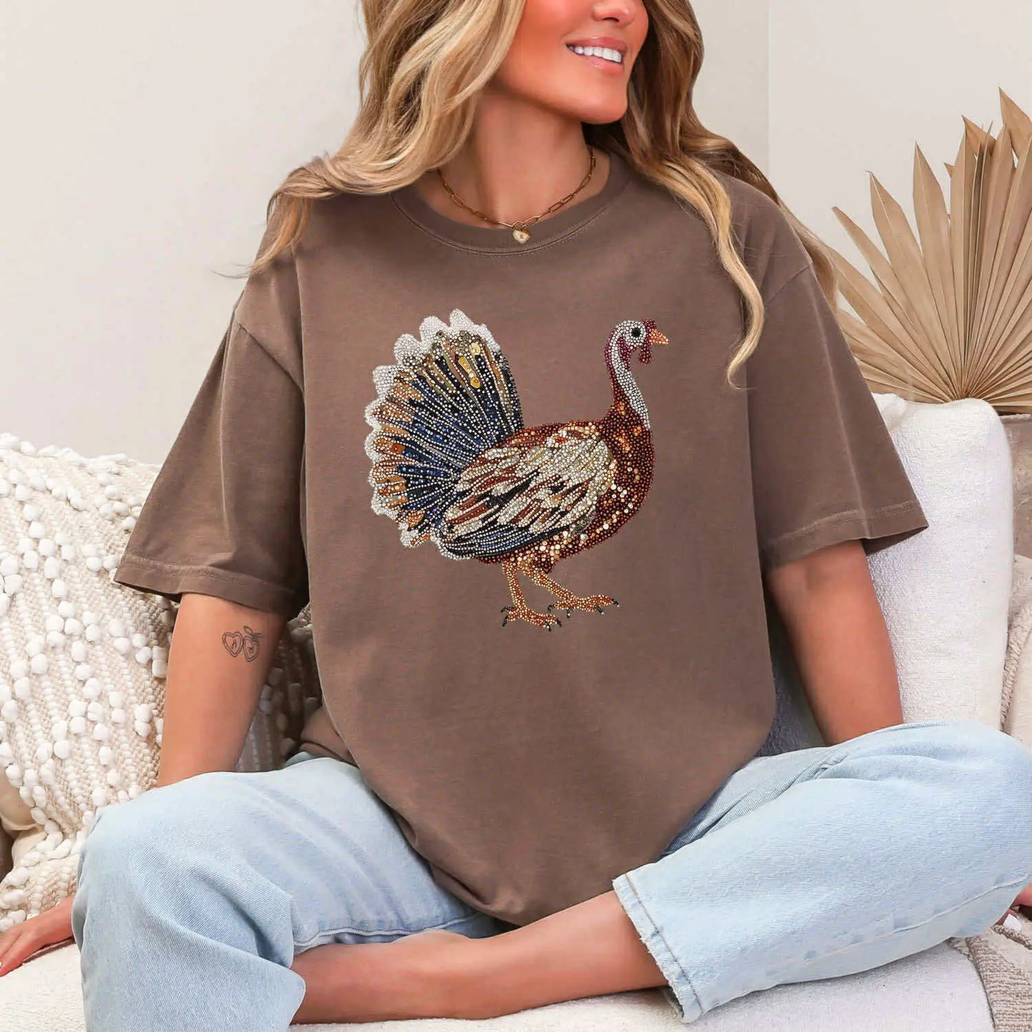 Faux Rhinestone turkey graphic tee