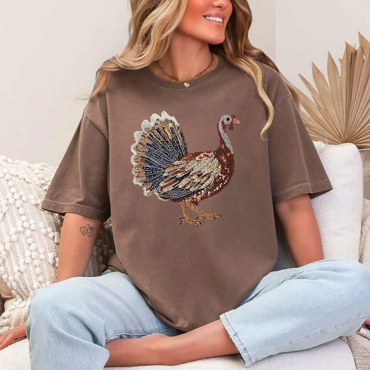 Faux Rhinestone turkey graphic tee