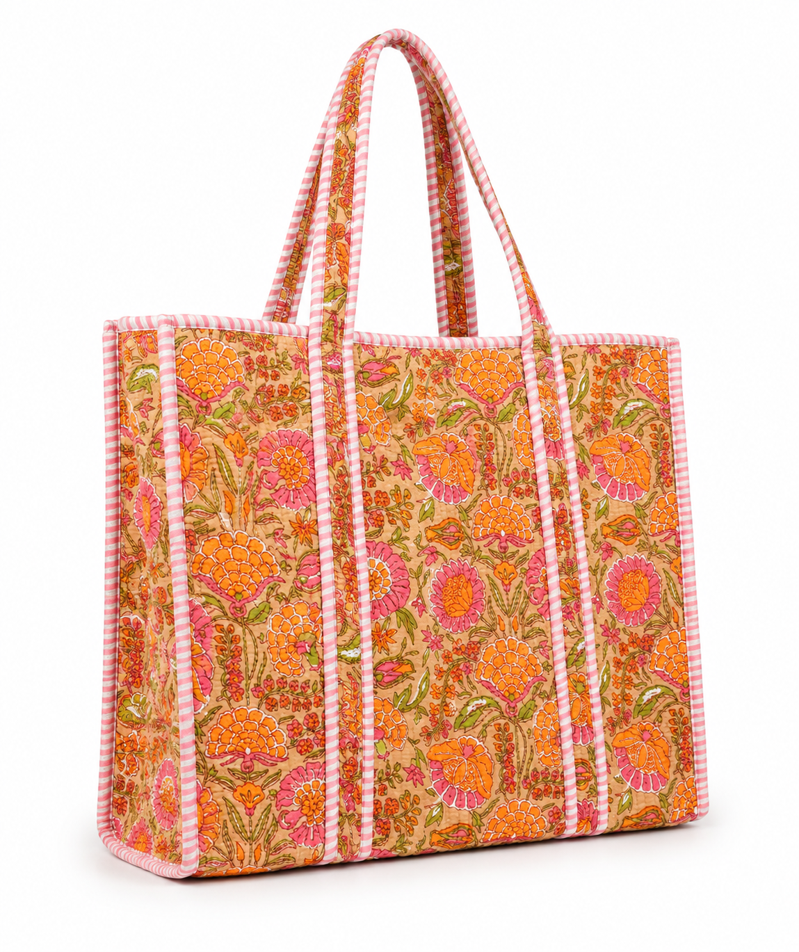 Orange/ Pink Quilted Tote Bag