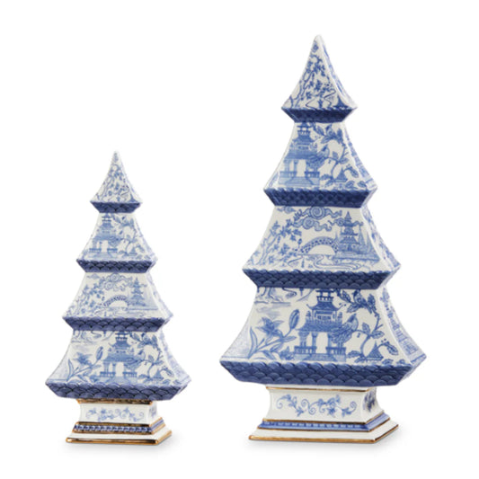 Blue chinoiserie trees set