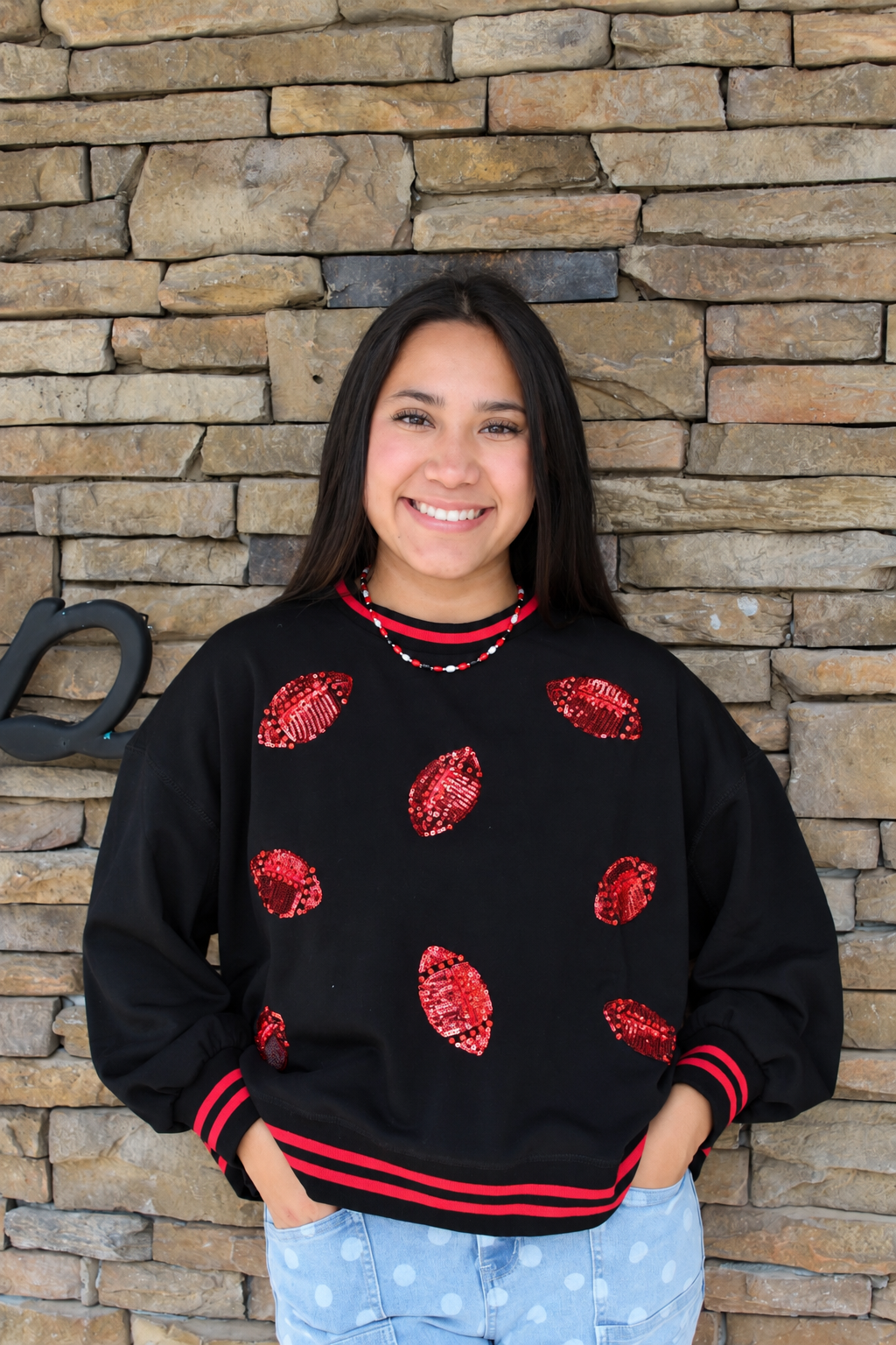 Red and Black Sequin Football sweatshirt
