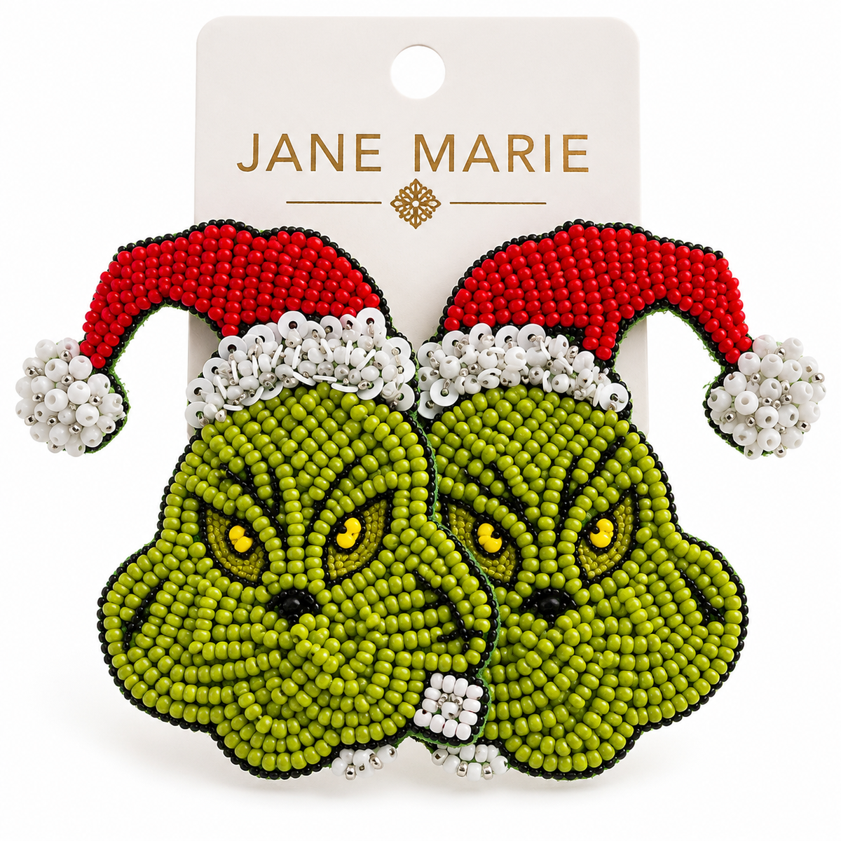 Beaded Grinch Face Earrings