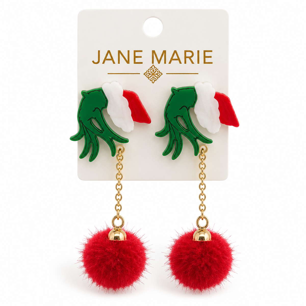Acrylic Grinch Pompom Earrings