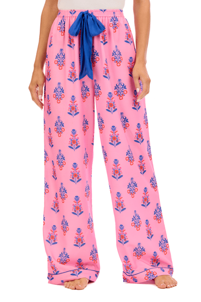 Mudpie PINK FLORAL BLOCK PRINT PAJAMA PANTS